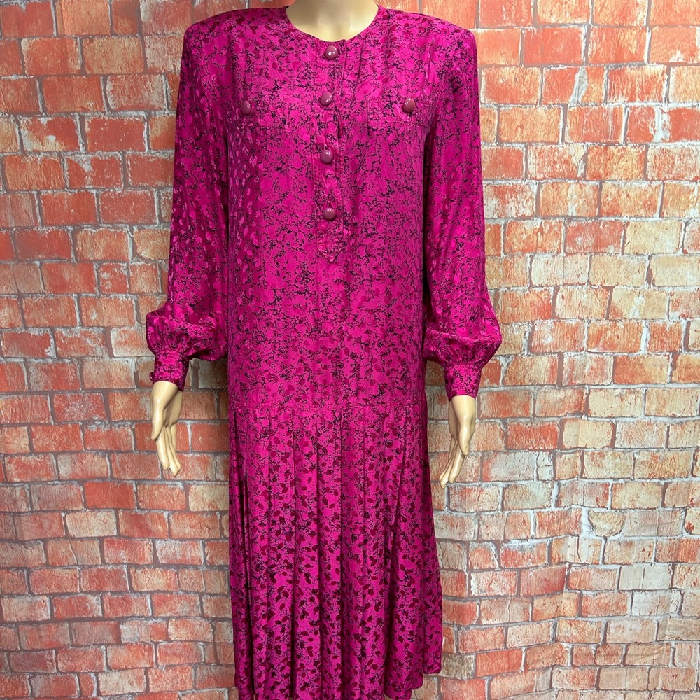 Julie‎ Francis Vintage 80’s Silk Dropwaist Long Sleeve Dress